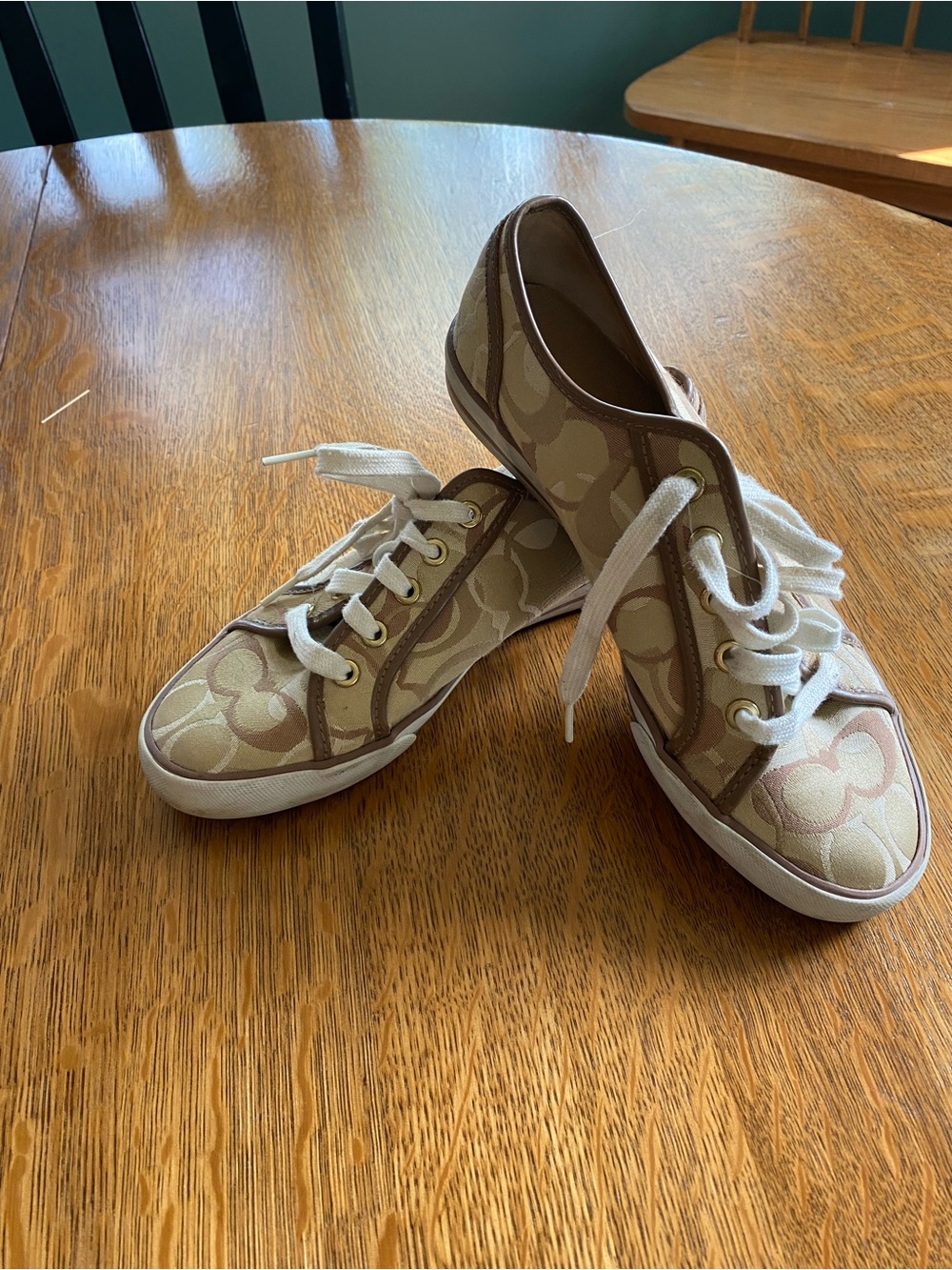 Coach Beige Signature Canvas Low-Top Sneakers